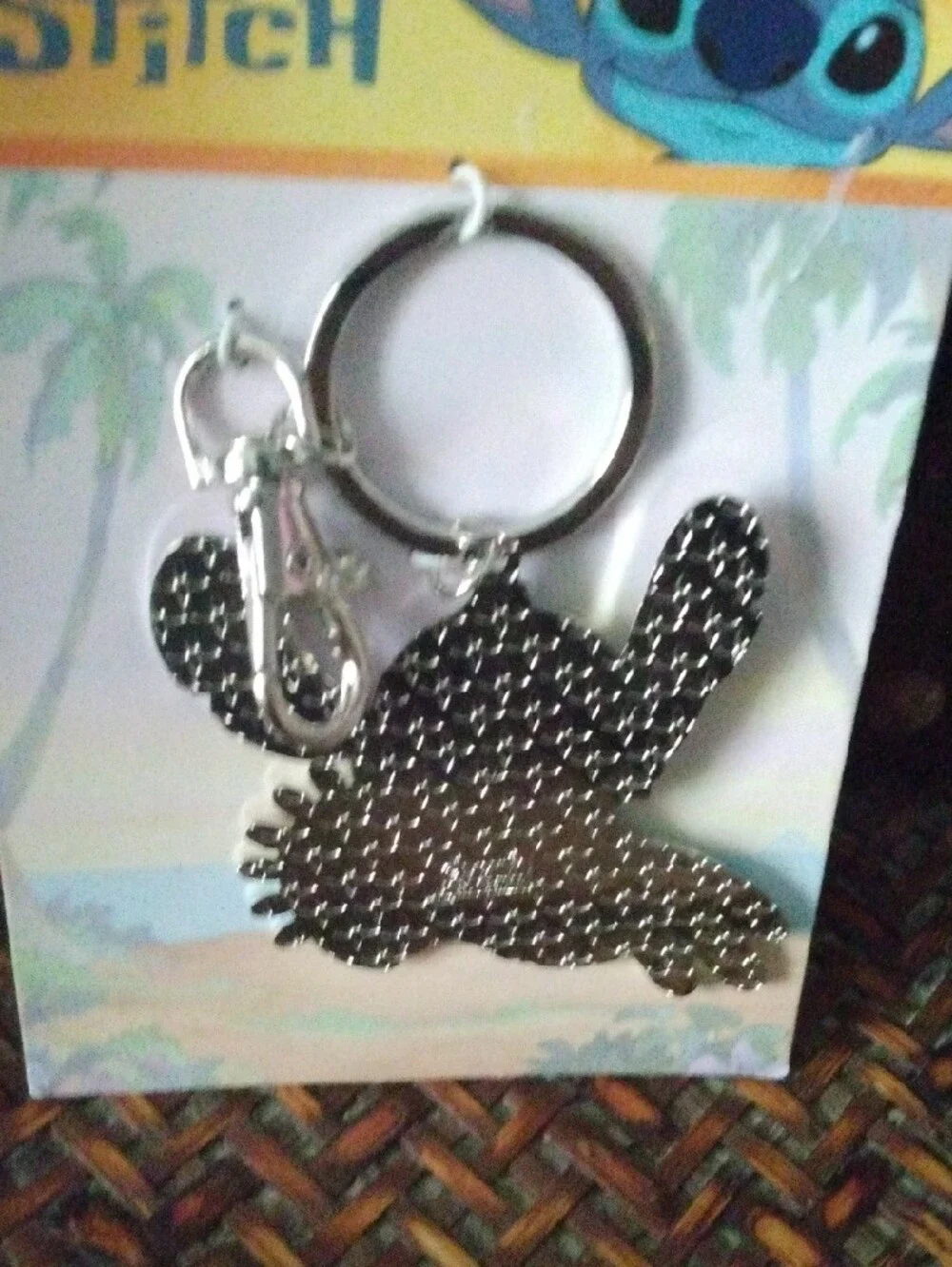 Disney Blue Stitch Keychain with Pink Sunglasses and Gold Sun Accent